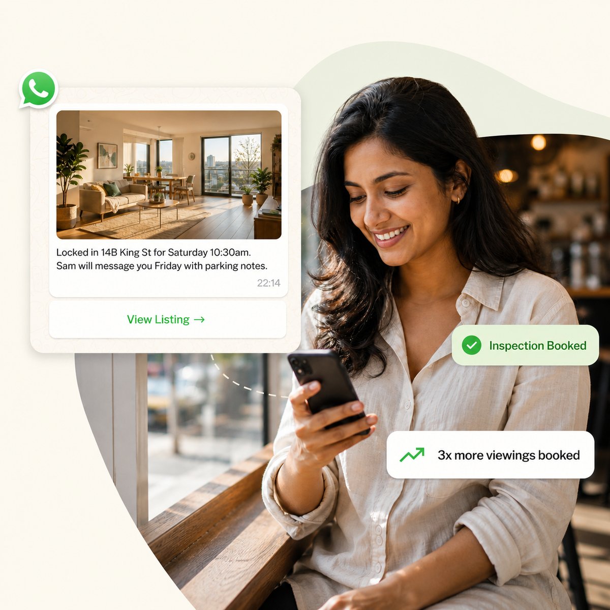 WhatsApp AI agent in action: a student receives an MBA enrollment message and completes the enrollment